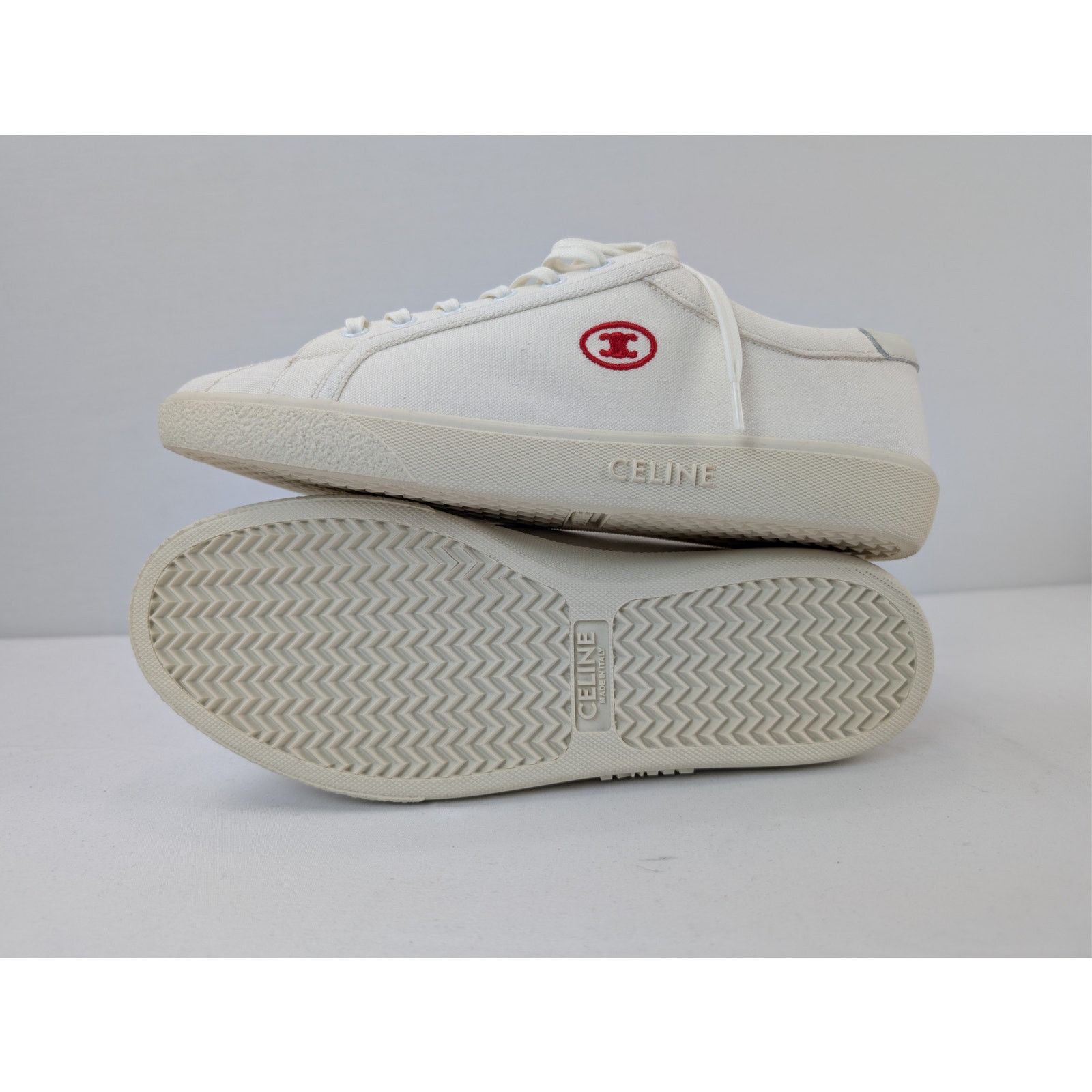 Celine o1rshd1 Canvas & Calfskin Low top Sneakers in White Size US 10 / EU 43 - 13 Thumbnail