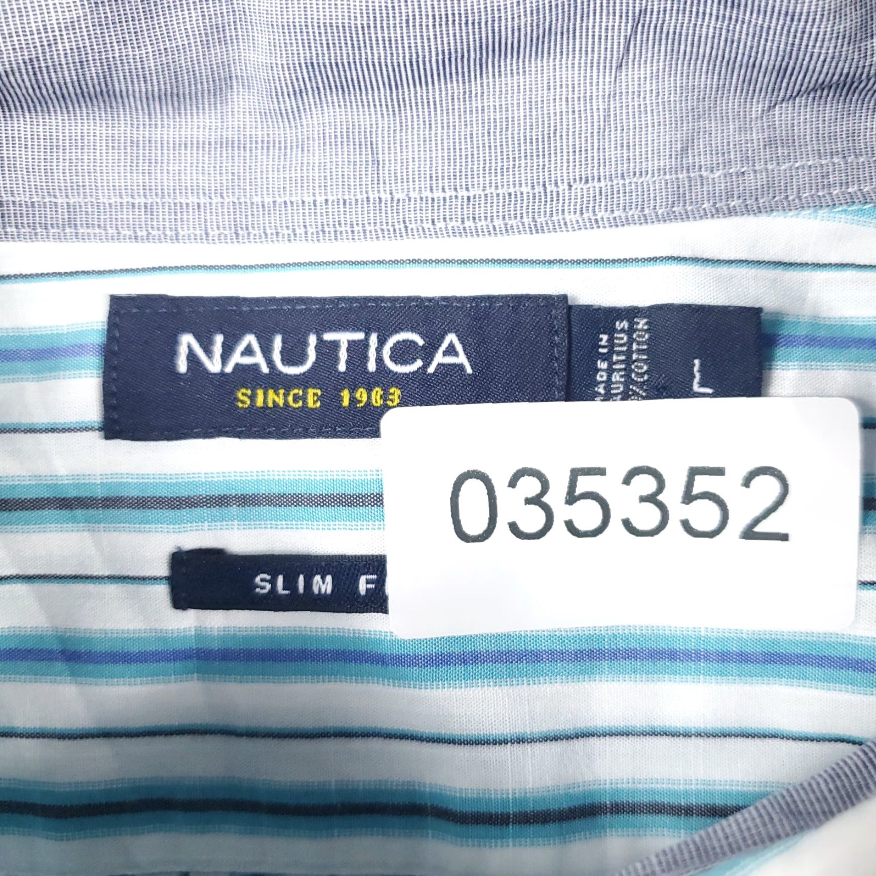 Nautica Nautica Shirt Mens Large Blue Striped Button-Up Long Sleeve Casual Casual, Blue, Nautica Shirt, Button-Up, Stripe, Button, Logo, Regular Fit - Mens Size US L / EU 52-54 / 3 - 7 Thumbnail