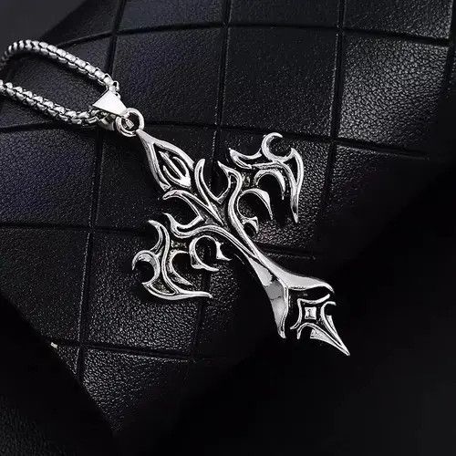 Japanese Brand Vintage Flame Cross Pendant Necklace Long Chain Punk Goth Size ONE SIZE - 2 Thumbnail