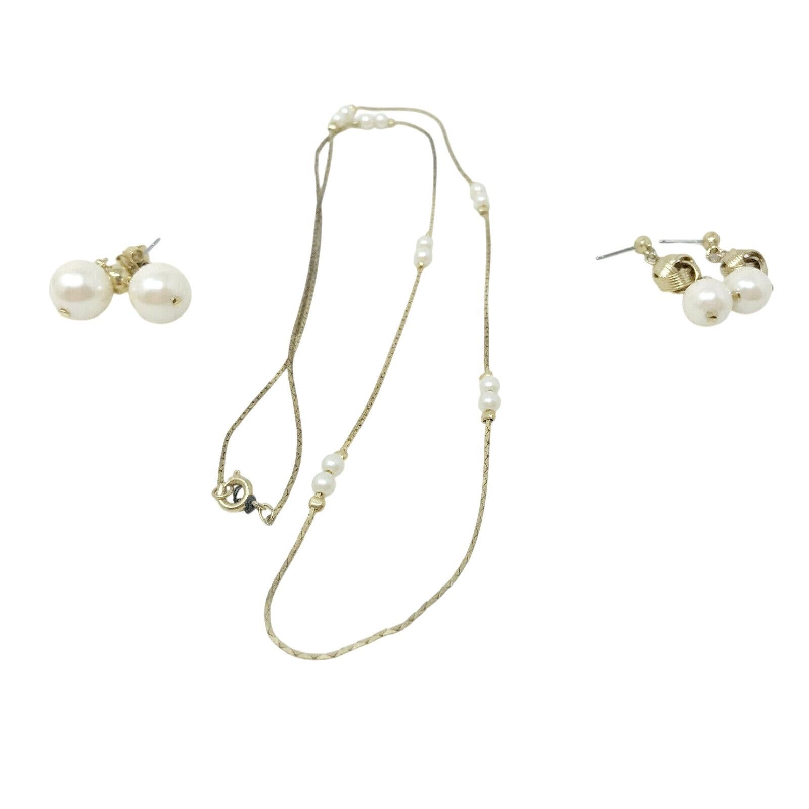 Other Faux Pearl EARRING and NECKLACE SET Gold Tone 2 Pairs of ea Size ONE SIZE - 4 Thumbnail