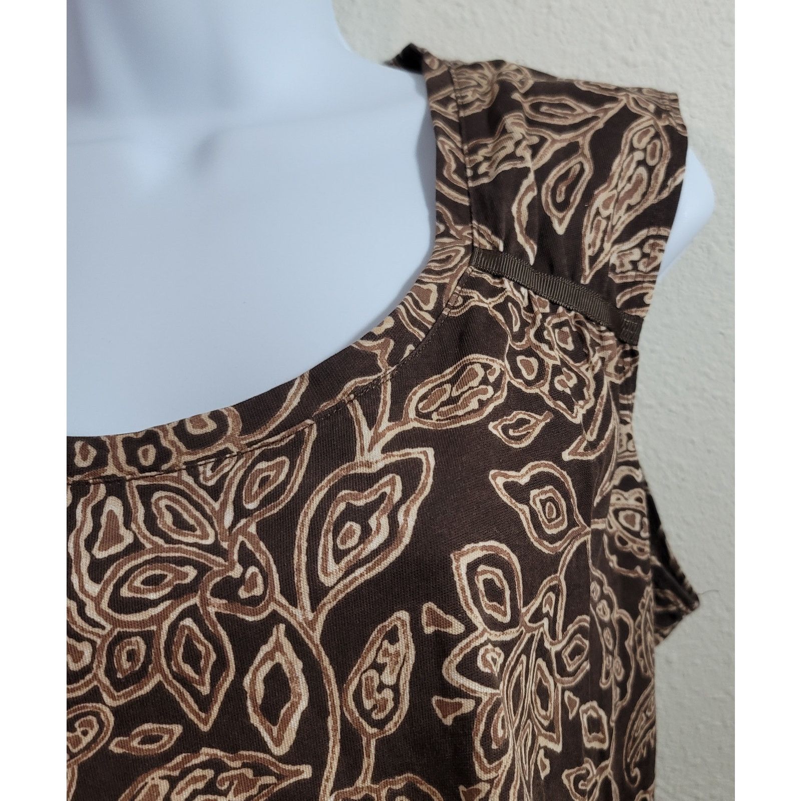 Other Crazy Horse Liz Claiborne Brown Floral Cap Sleeves Large Size L / US 10 / IT 46 - 2 Thumbnail