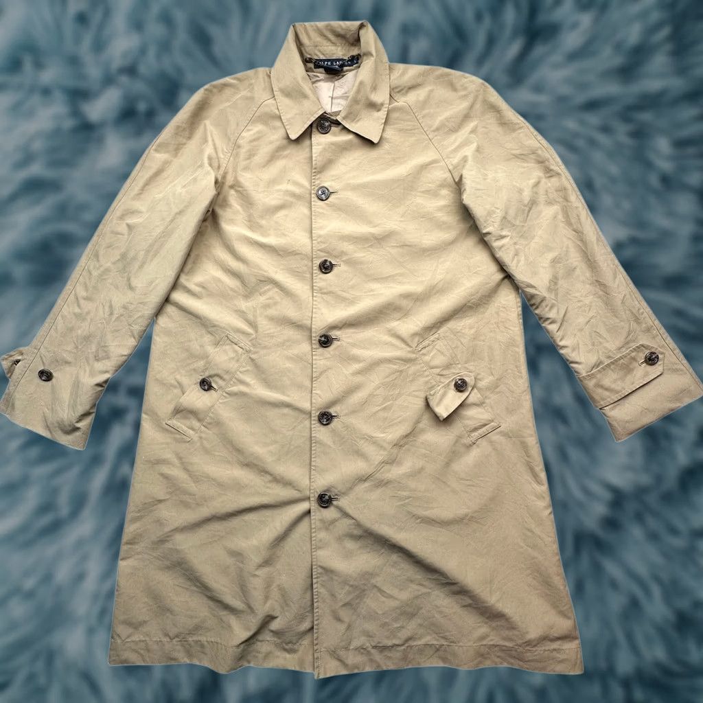 Ralph Lauren Ralph Lauren Windbreaker Long Coat Womens Small Beige Polyester Button Jacket Size S / US 4 / IT 40 - 1 Thumbnail