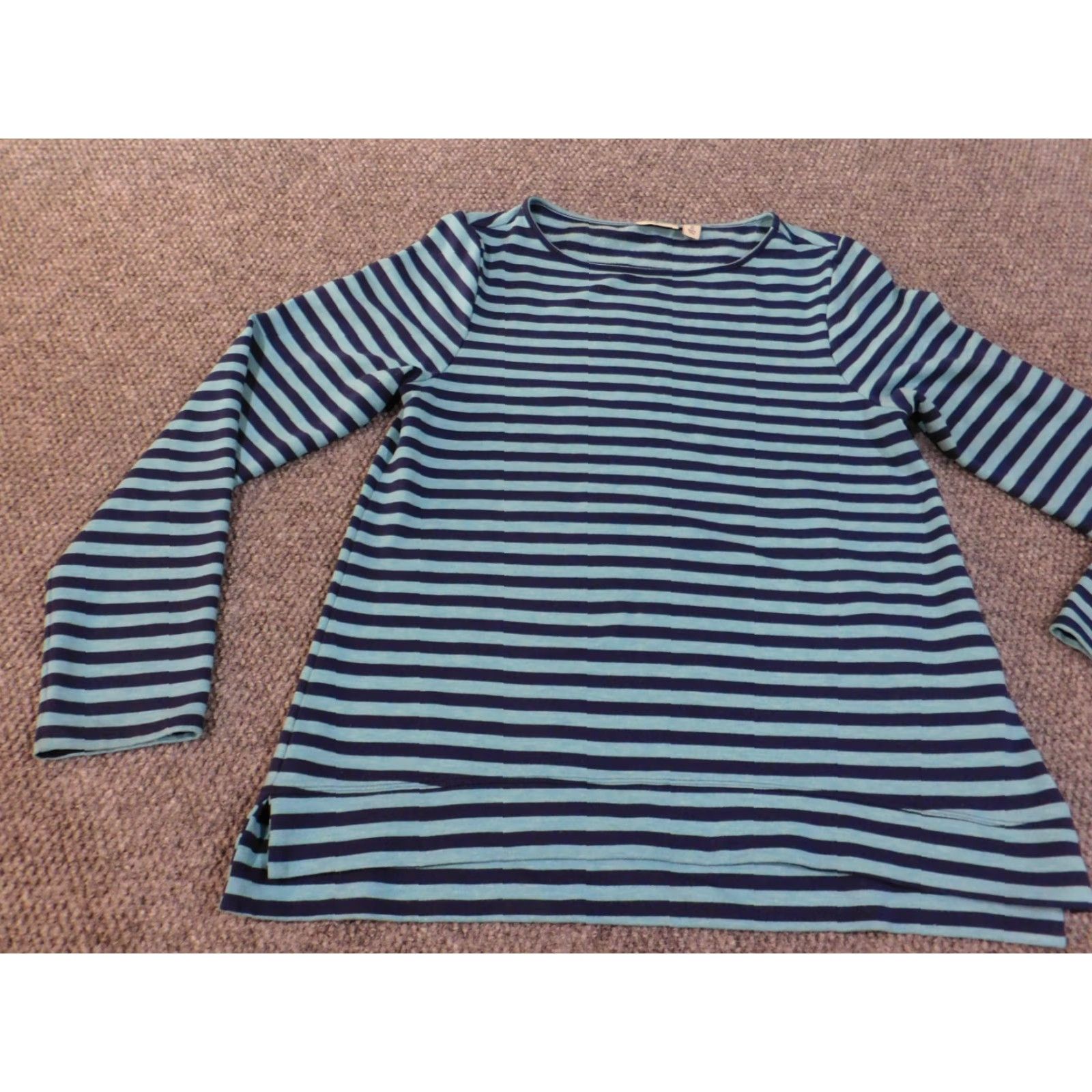 Vintage L.L. Bean Sweater Womens M Blue Striped Pullover Round Neck Outdoor Stretch Cable Knit Size M / US 6-8 / IT 42-44 - 3 Thumbnail