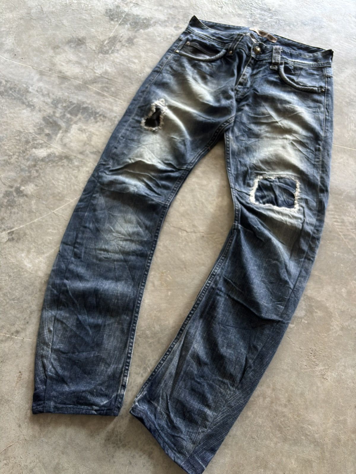 Cook Jeans × Hysteric Glamour × Japanese Brand COOK JEANS CURVE STACK JEANS DISTRESSED JAPANESE PUNK ROCKER Size US 32 / EU 48 - 14 Thumbnail