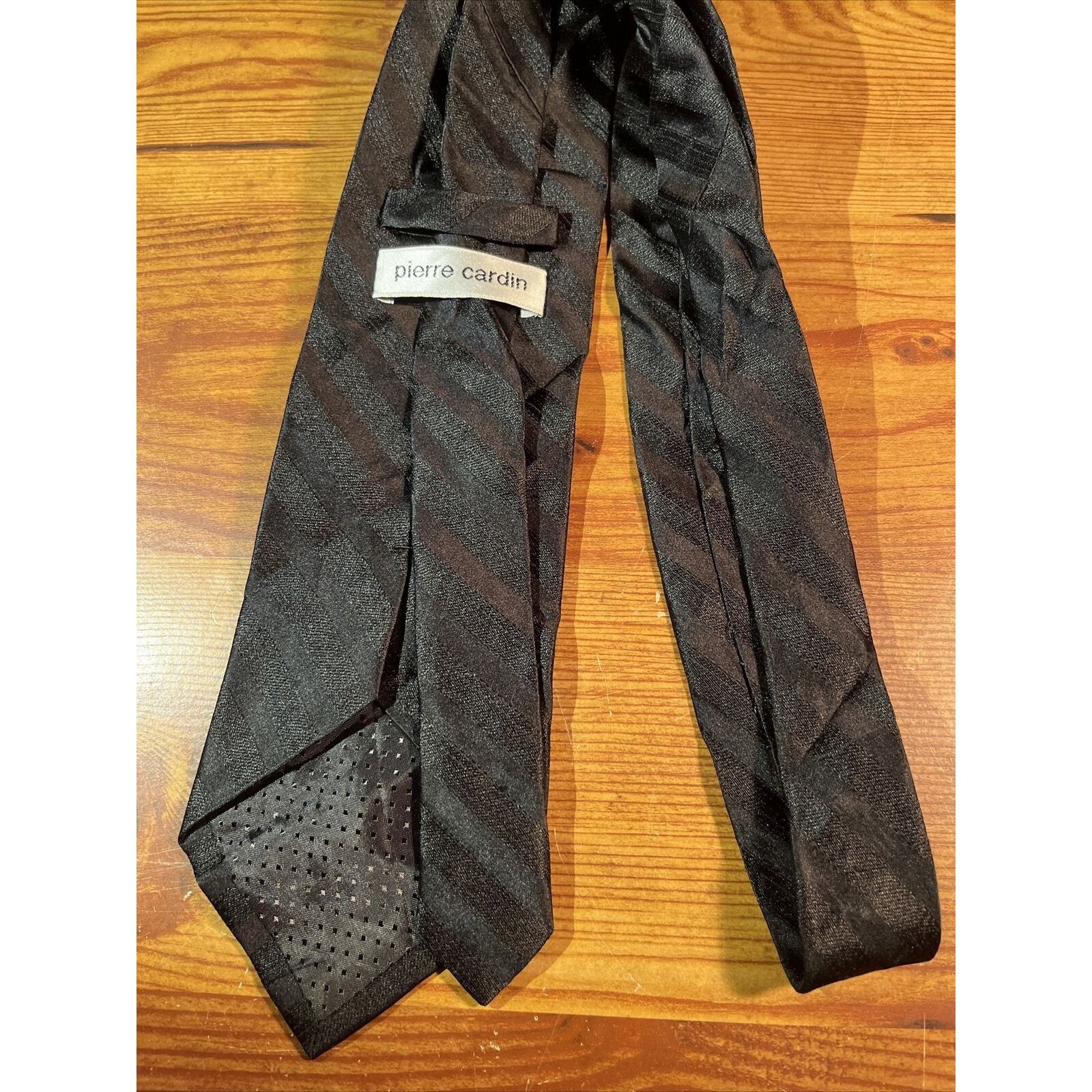 Pierre Cardin Pierre Cardin Men’s Black Silver Striped Silk Designer Tie Size ONE SIZE - 4 Thumbnail