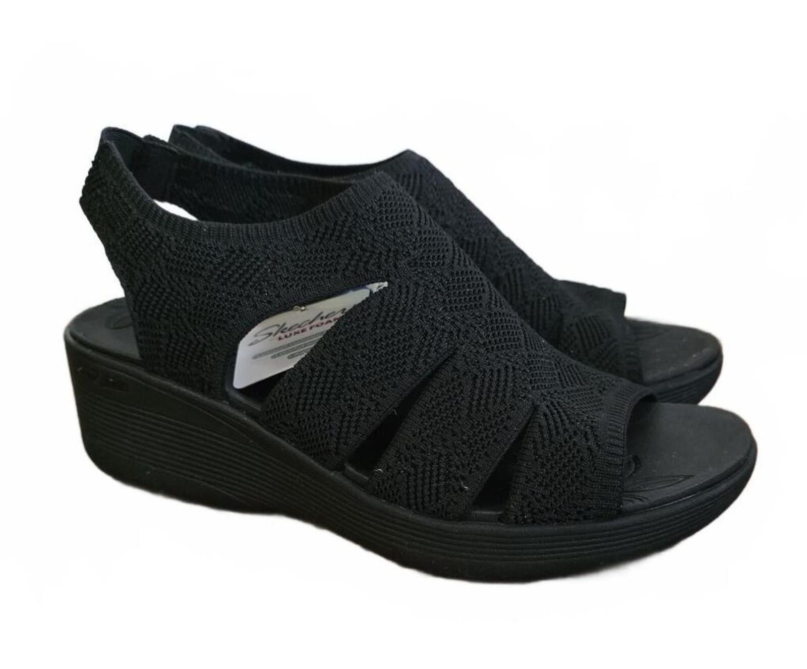 SKECHERS Skechers Black Luxe Foam Wedge Sandals 8 Vegan Machine Wash Size US 8 / IT 38 - 1 Thumbnail
