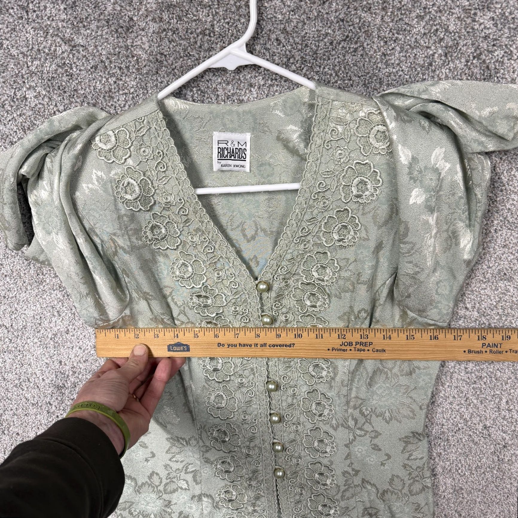Vintage VINTAGE R&M Richards Skirt Suit 8P Petite Green Floral Jacquard Lace 2-Piece Set Women Party Elegant Size 30" / US 8 / IT 44 - 5 Thumbnail