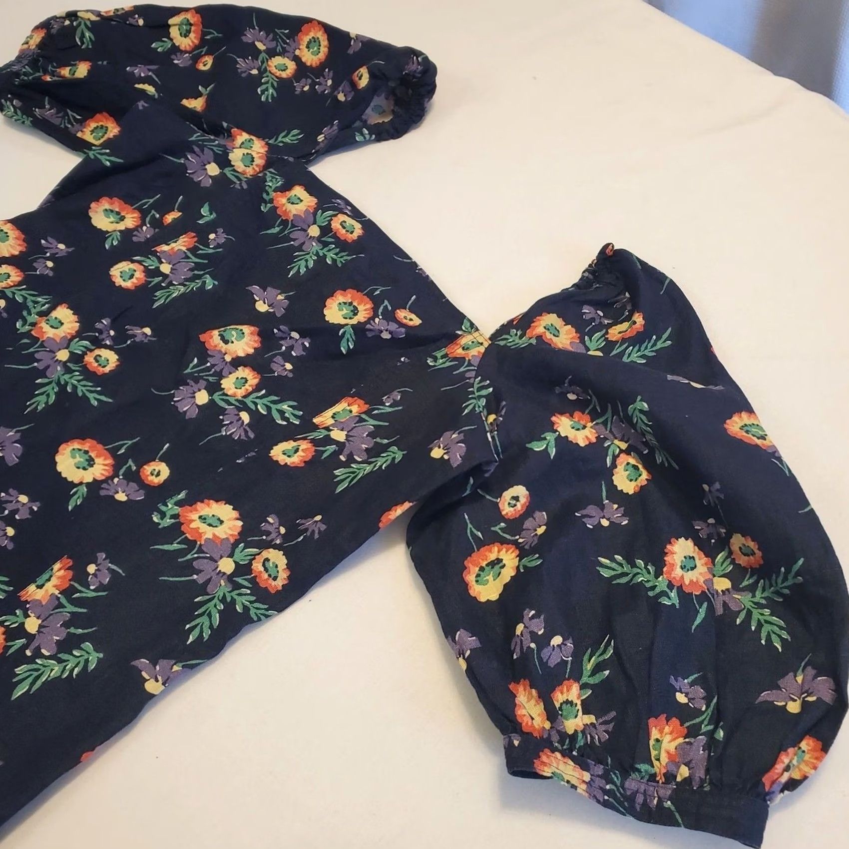 Polo Ralph Lauren Polo Ralph Lauren Blue Floral Peasant Shirt Linen Puff Short Sleeve Top 10 Womens Size L / US 10 / IT 46 - 2 Thumbnail