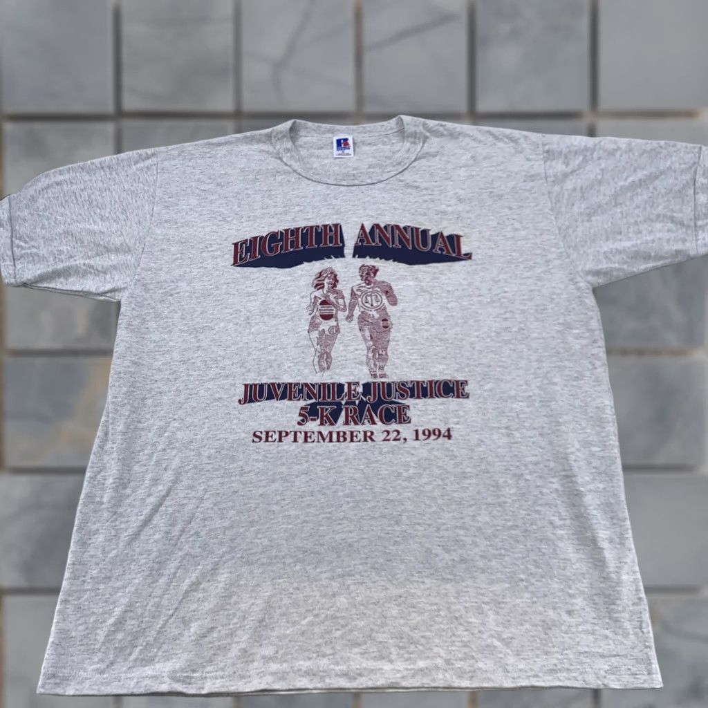 Russell Athletic VINTAGE Dauphin County Pennsylvania 90s 5K Race Shirt Mens XL Russell Athletic Gray Short Sleeve Crew Neck Graphic Print Running Size US XL / EU 56 / 4 - 1 Thumbnail