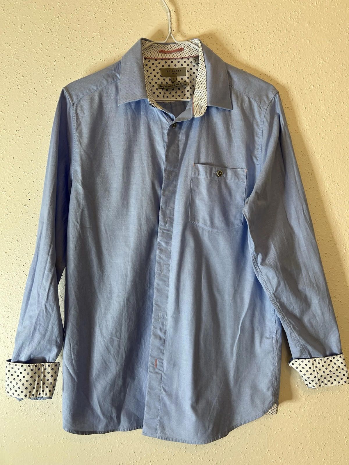 Designer TED BAKER LONDON Long Sleeve Contrast Cuff/Collar Sz 3 Size US M / EU 48-50 / 2 - 1 Thumbnail