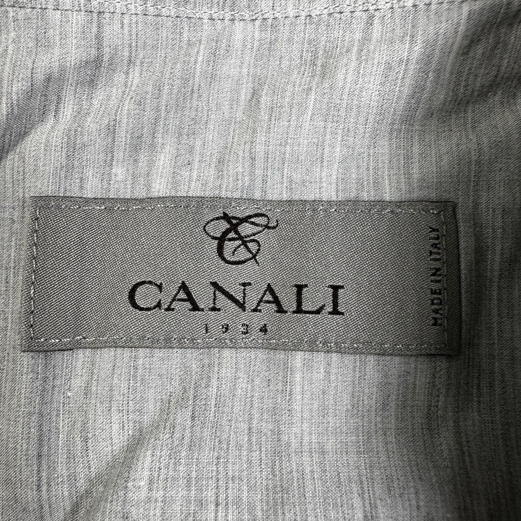 Canali Canali Dress Shirt Mens 44 17.5 Gray Solid Spread Collar Long Sleeve Italy Size 44R - 2 Thumbnail