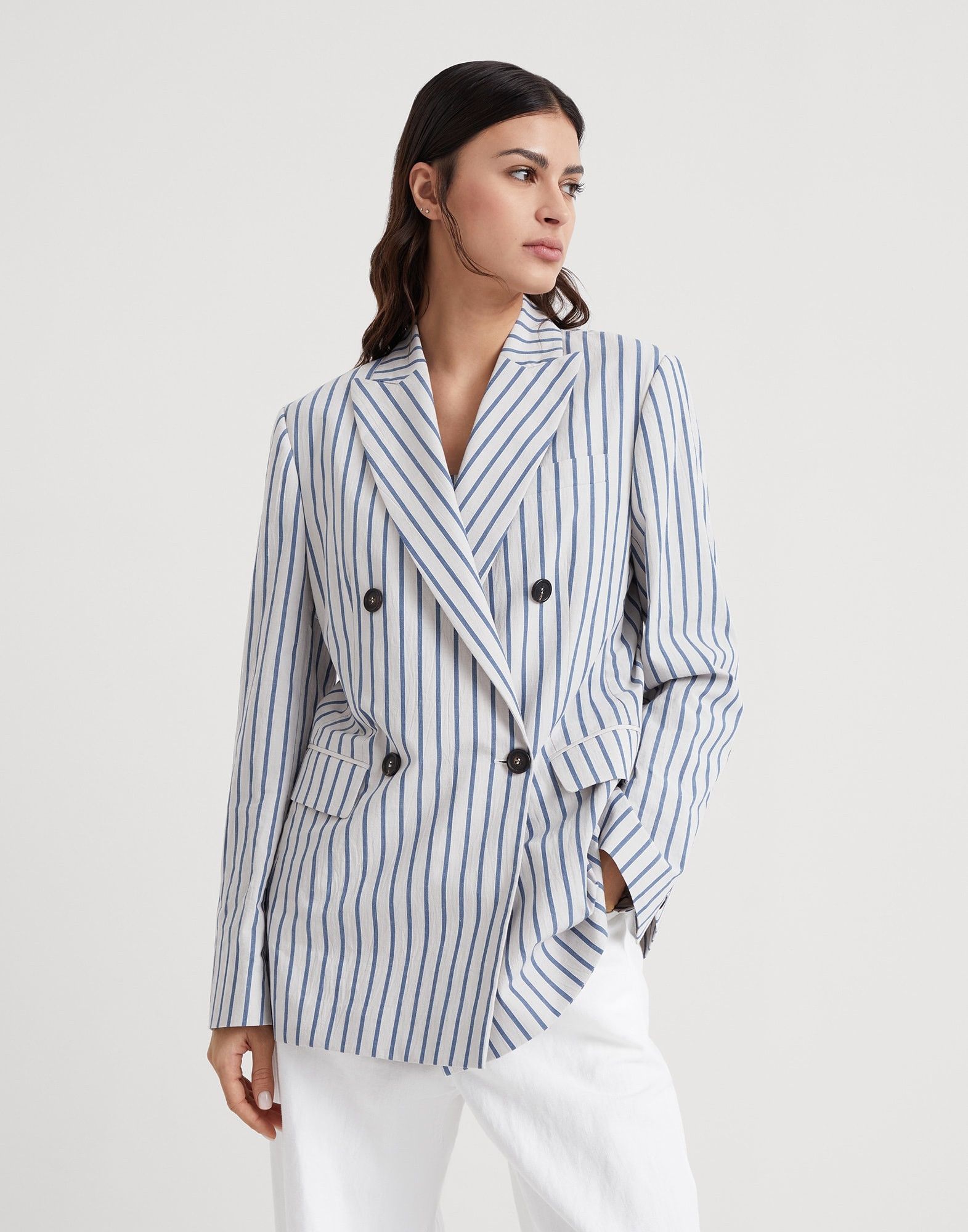 Brunello Cucinelli o1w1db10825 Woven Jacket Wool in Open White Size L / US 10 / IT 46 - 1 Thumbnail
