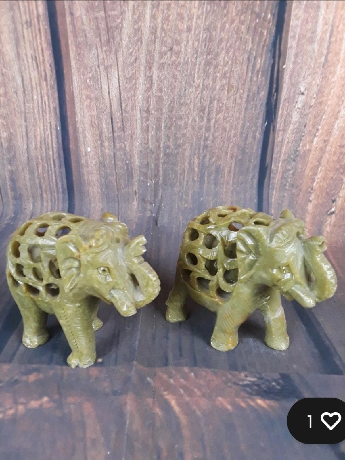 Other 2 Vtg Soapstone "Mother Elephants w Babies" Inside Size ONE SIZE - 1 Thumbnail