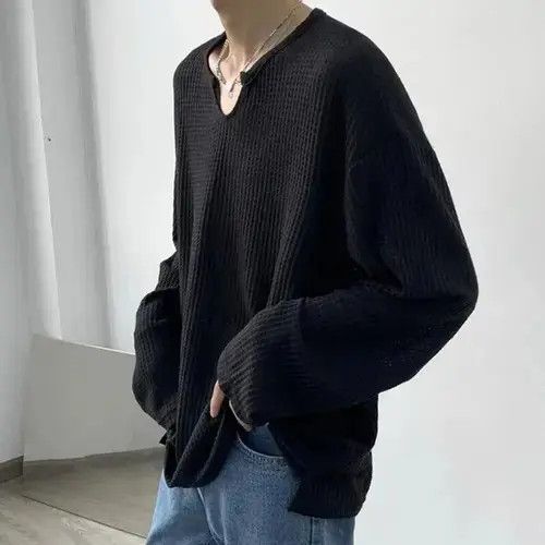 Japanese Brand Korean fashion grey U neck long sleeve waffle top Size US M / EU 48-50 / 2 - 3 Thumbnail