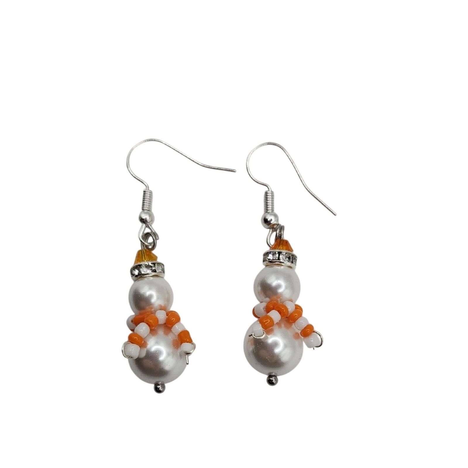 Other Chic White and Orange Beaded Snowman Earrings with Crystals Size ONE SIZE - 1 Thumbnail