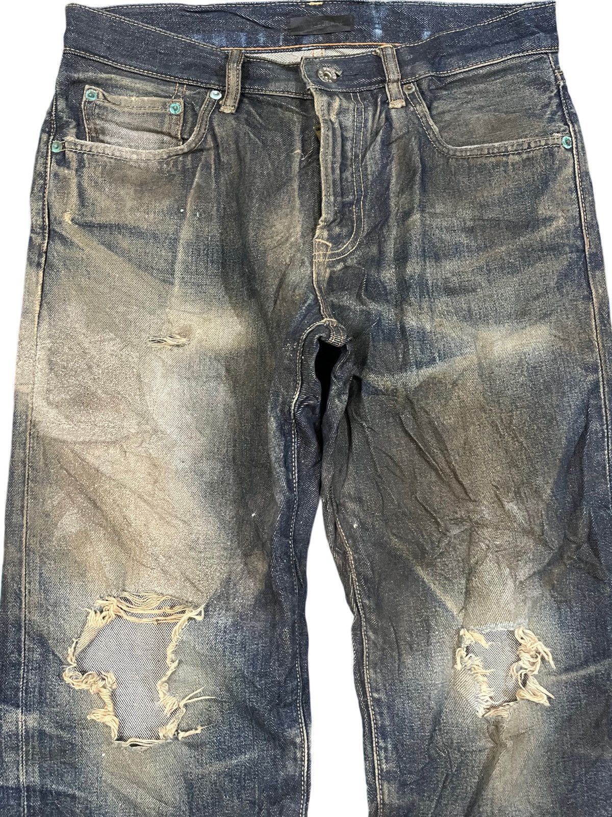 Jun Takahashi Vintage Uniqlo thrashed Mudwash Distressed Denim Size US 31 - 2 Thumbnail