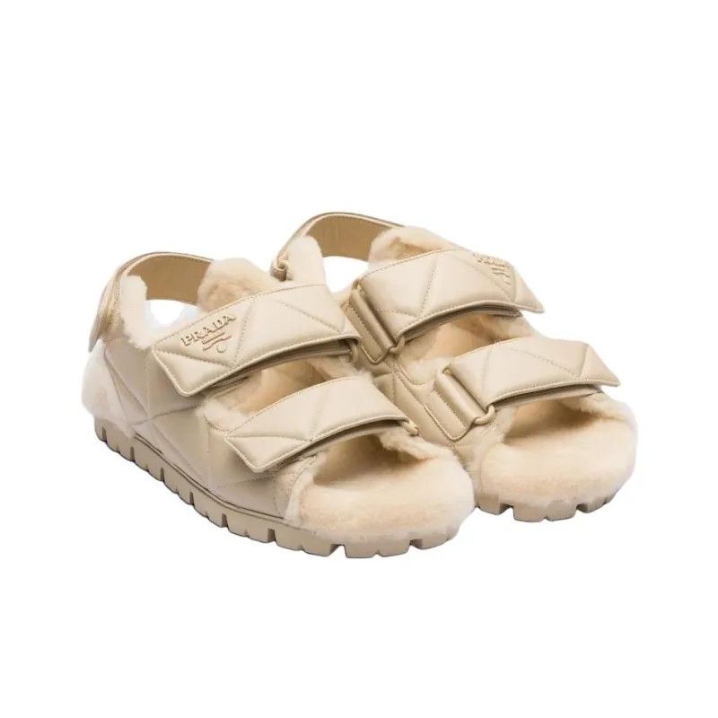 Prada o1w1db11124 Nappa Leather Sandals in Beige Size US 7 / IT 37 - 2 Thumbnail