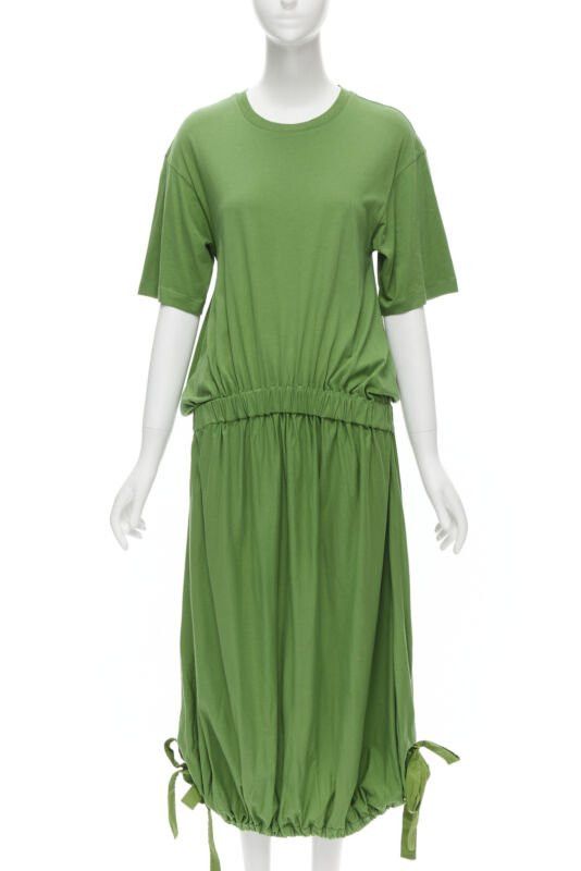 Marni MARNI green cotton waist grosgrain bow drawstring hem t-shirt dress IT38 XS Size XS / US 0-2 / IT 36-38 - 1 Thumbnail