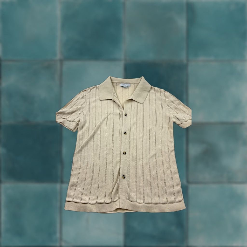 Cotton On Cotton On Shirt Mens Small Beige Short Sleeve Knit Button Front Collared Striped 100% Cotton Adults Mens Size US S / EU 44-46 / 1 - 1 Thumbnail