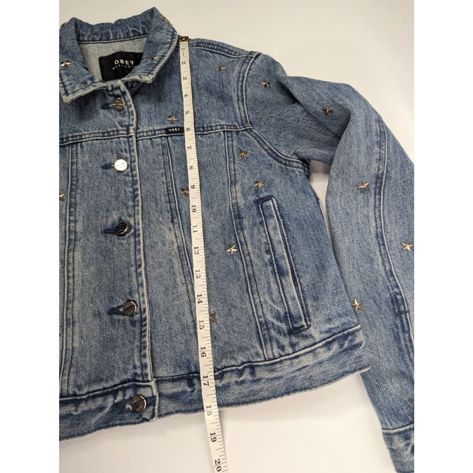 Obey VINTAGE OBEY Denim Jacket Star Studded Stardom Indigo Size Small Y2K Women’s Jacket Size S / US 4 / IT 40 - 4 Thumbnail