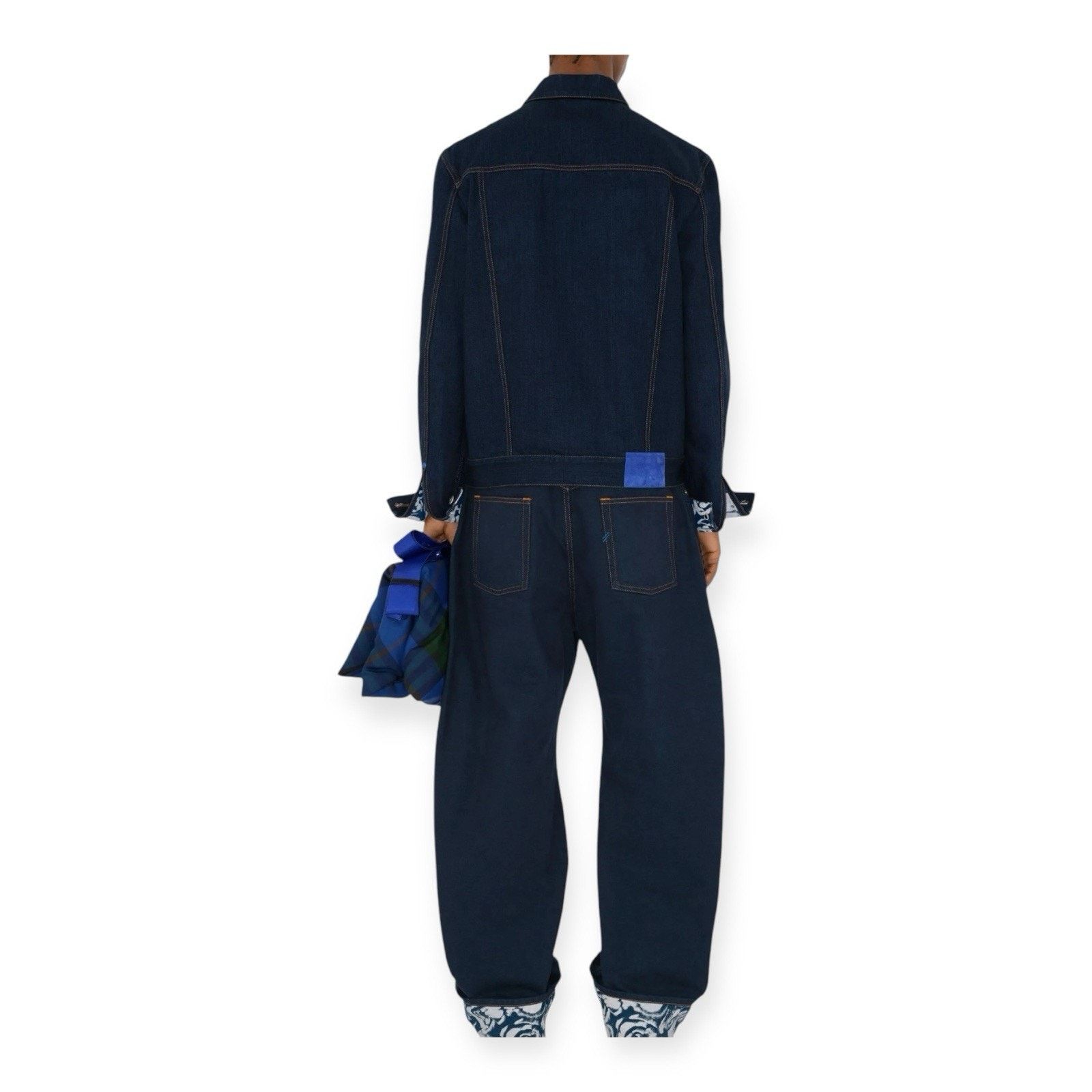 Burberry Mens London Navy Blue Denim Flocked Jacket XL $ 1790 Msrp Size US XL / EU 56 / 4 - 2 Thumbnail