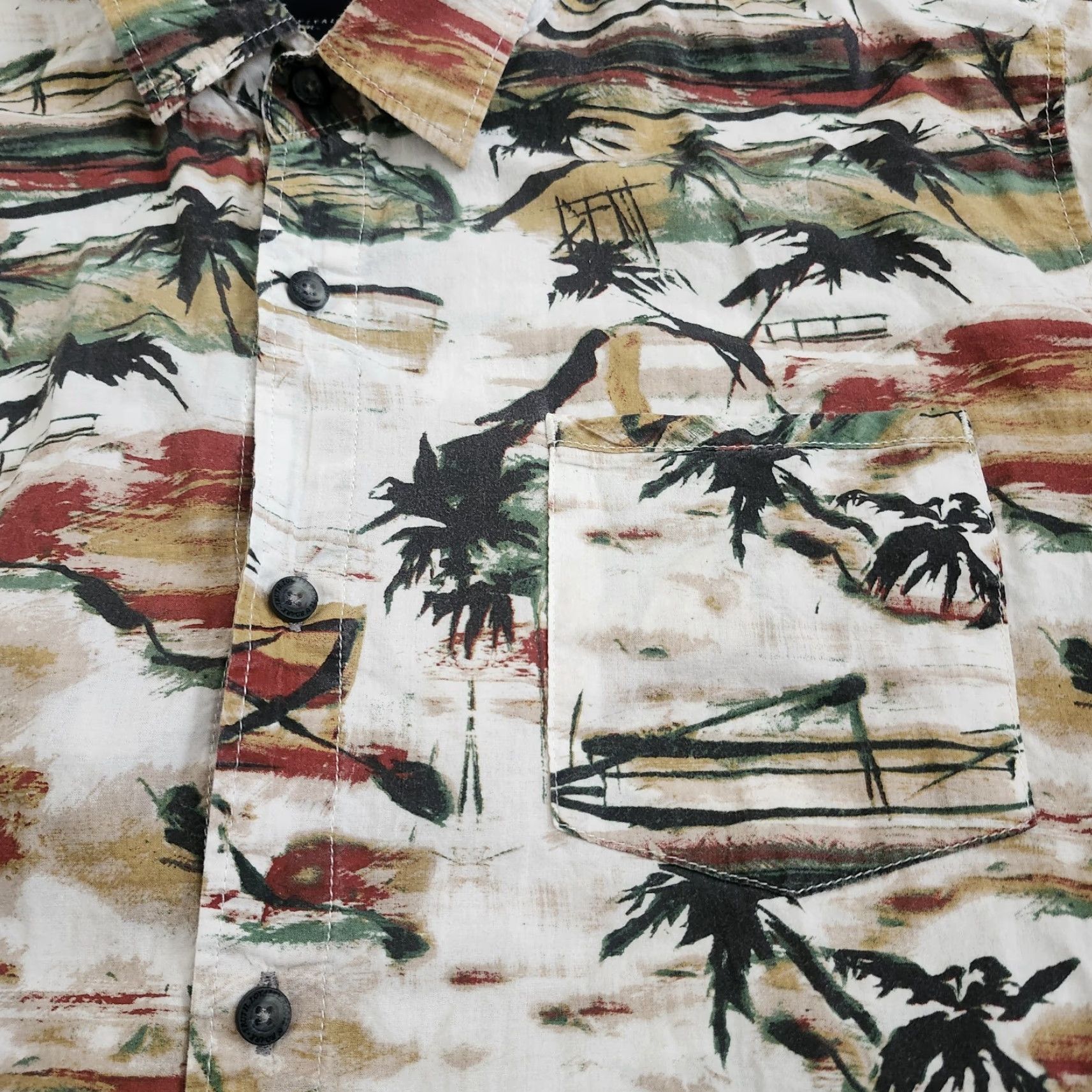 Roark Roark Revival Mens XL Button-Up Short Sleeve Shirt Tropical Palm Print Multicolor Cotton Regular Handcrafted? Size US XL / EU 56 / 4 - 7 Thumbnail