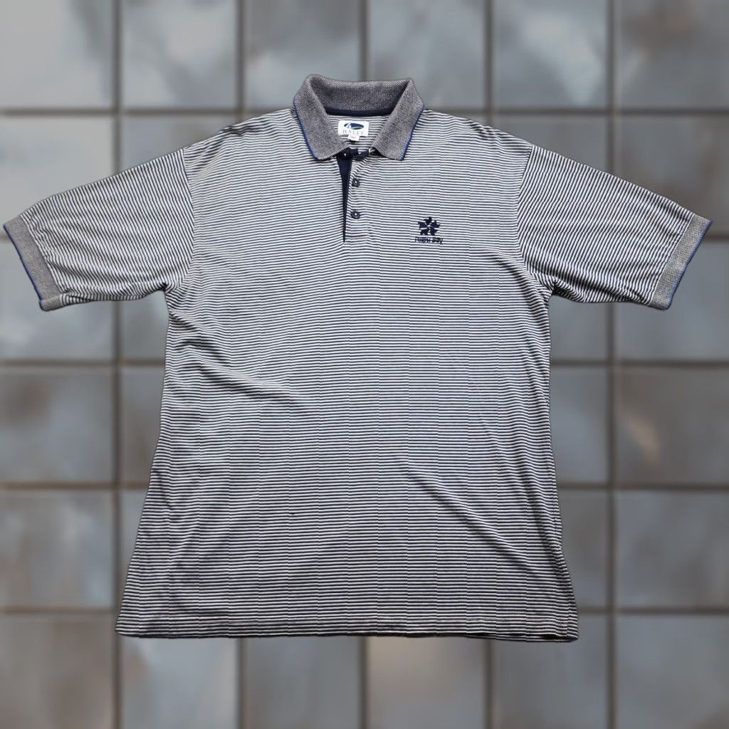 Vintage HALEY Polo Shirt Mens M Blue White Striped Poppy Bay Golf Embroidered USA Polo Shirt Mens Blue White Striped Size US M / EU 48-50 / 2 - 1 Thumbnail