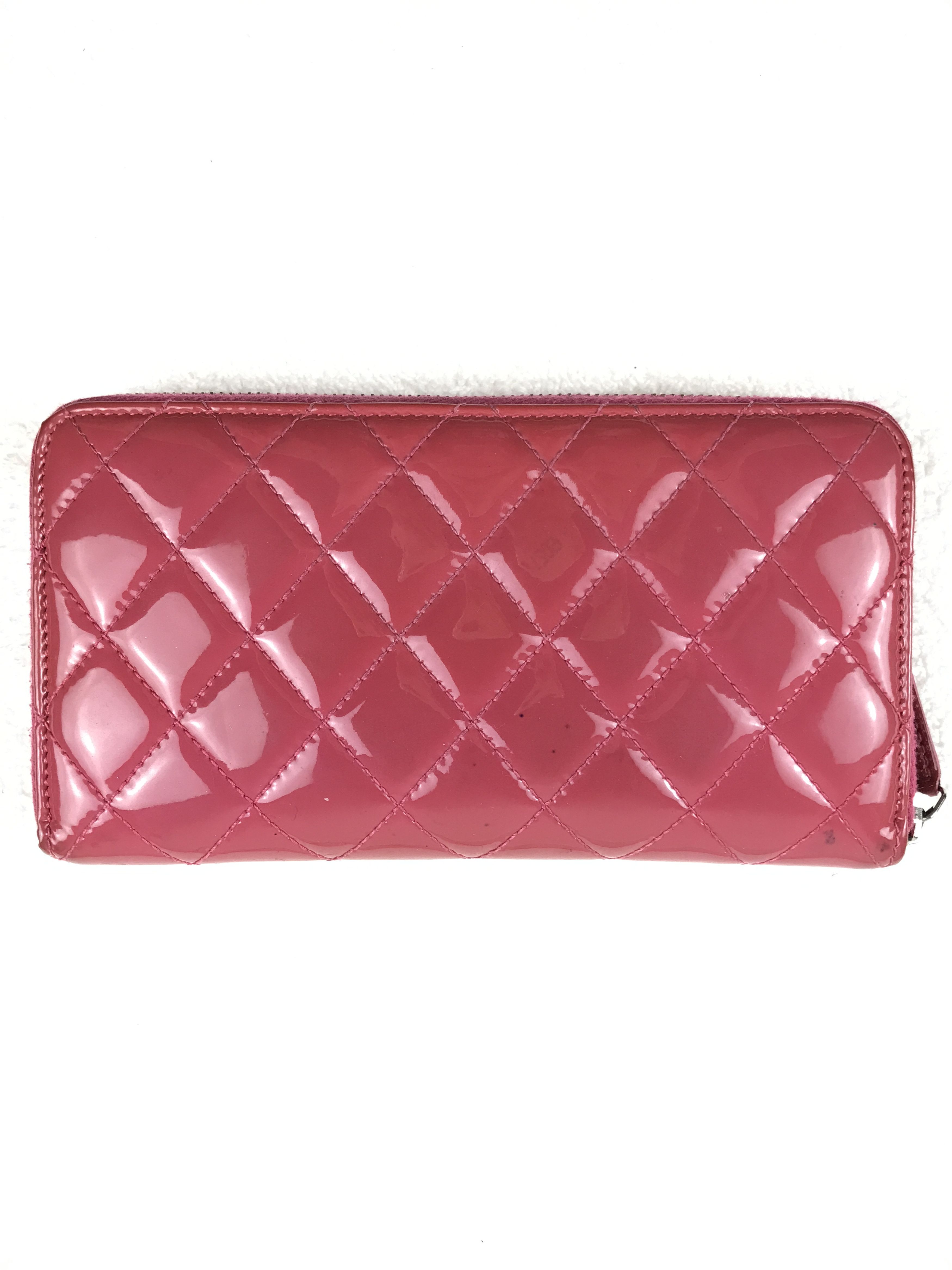 Chanel × Vintage Chanel Dark Pink Quilted Patent Leather Zip Around Wallet Size ONE SIZE - 7 Thumbnail