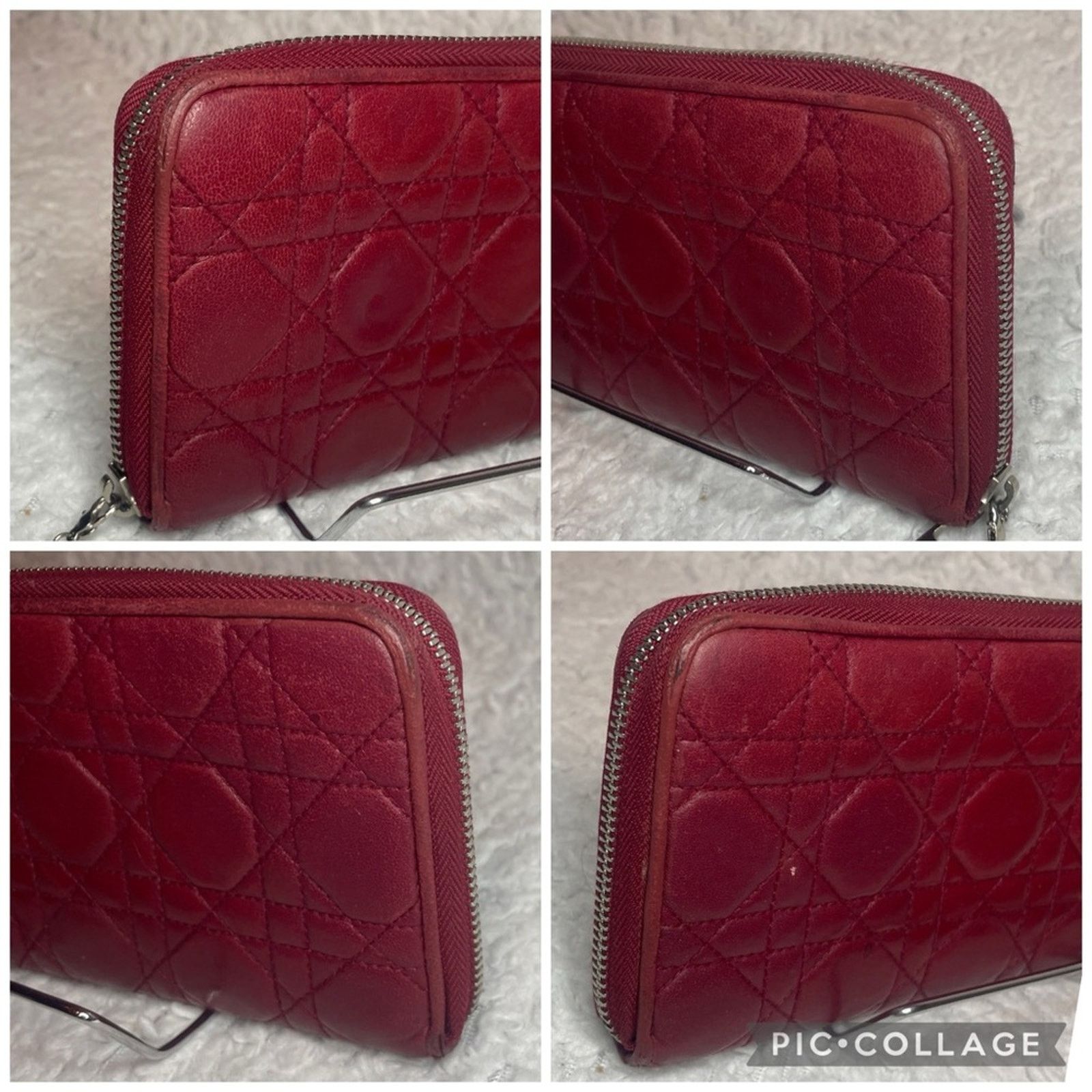 Dior Dior Lady Dior Voyageur Cannage Zip Wallet Red Size ONE SIZE - 5 Thumbnail