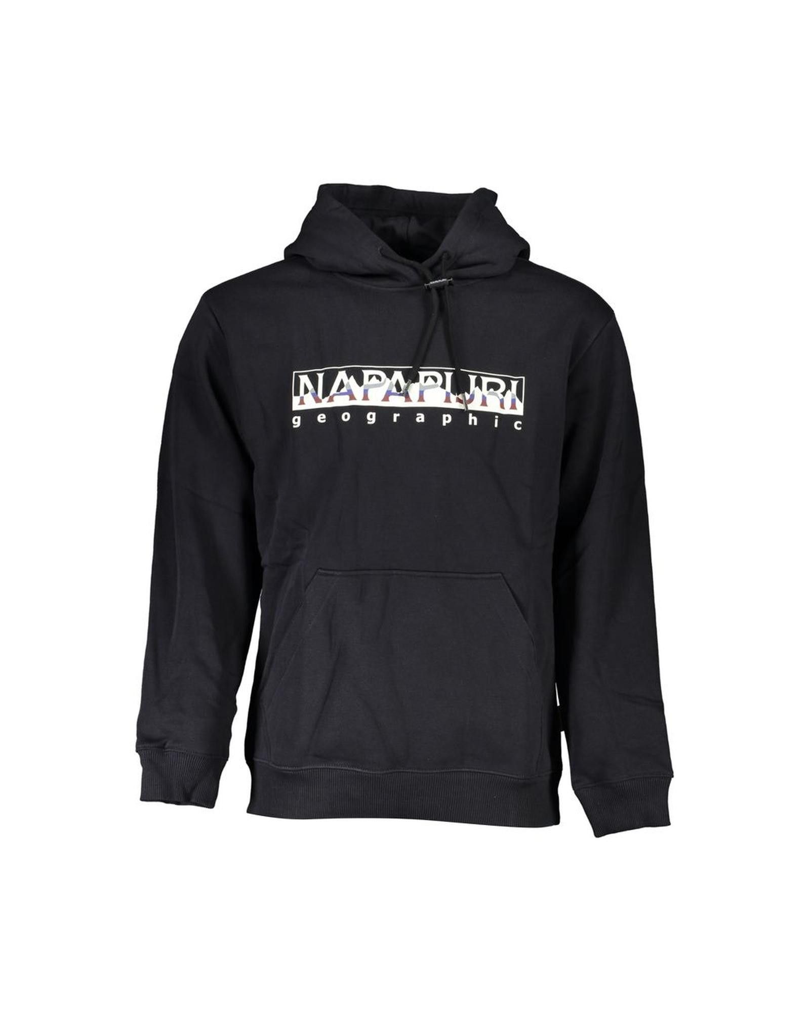 image of Napapijri Loose Fit Hooded Sweatshirt With Central Pocket And Logo Print in Black (Size Small)