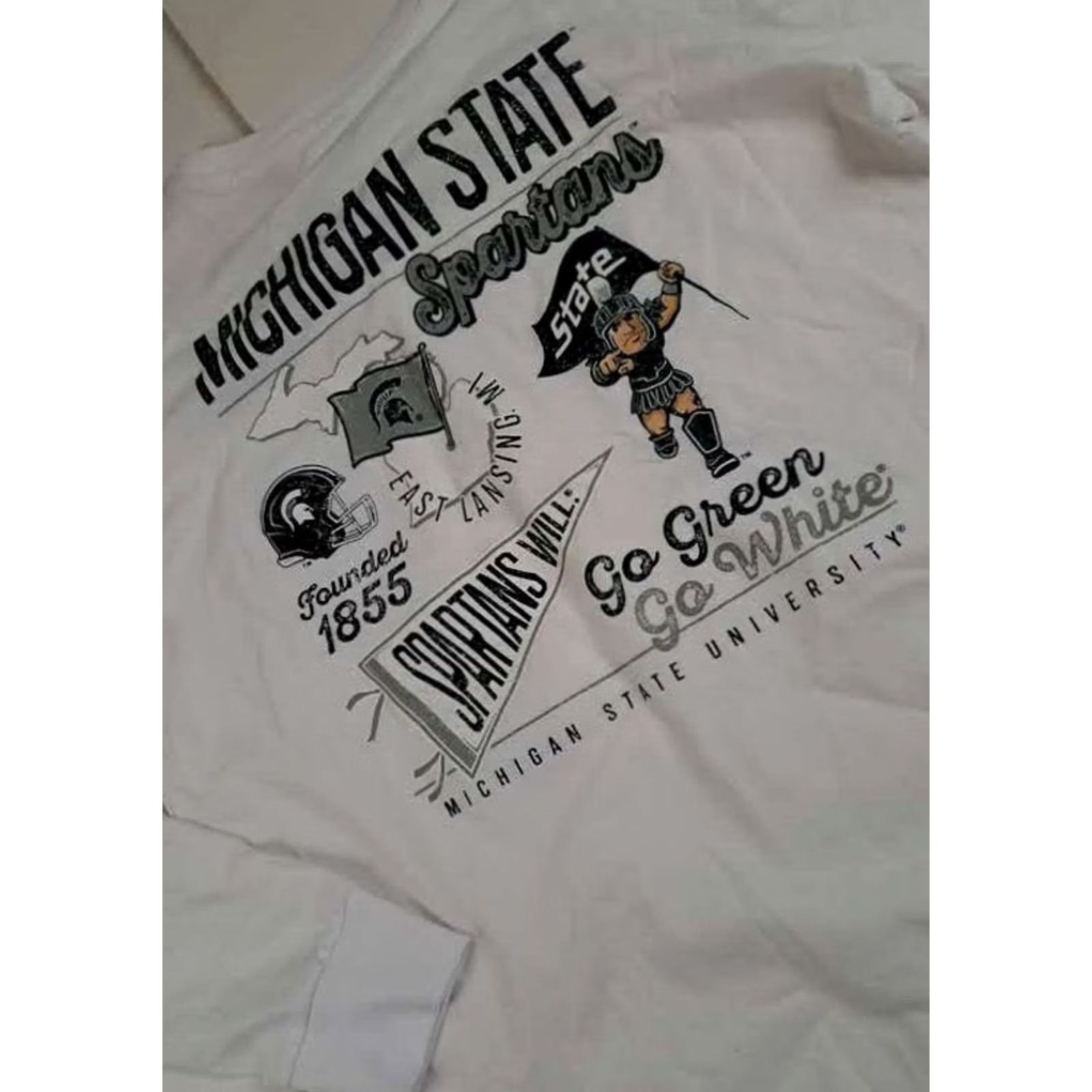 Vintage Captivating Michigan State Spartans T-Shirt Long Sleeve White L Adults Unisex College MSU Captivating Shirt Mens Womens Size US L / EU 52-54 / 3 - 2 Thumbnail