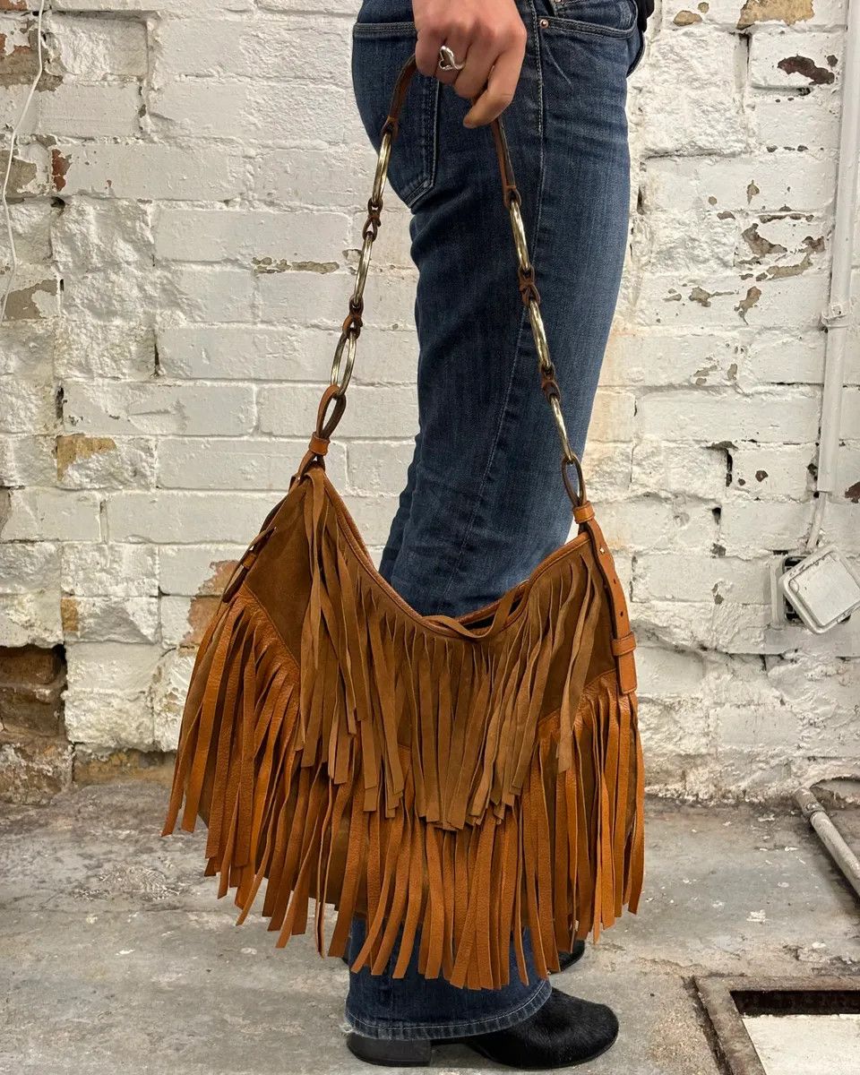 Yves Saint Laurent Yves Saint Laurent Camel Suede Layered Fringe Hobo Bag Size ONE SIZE - 3 Thumbnail