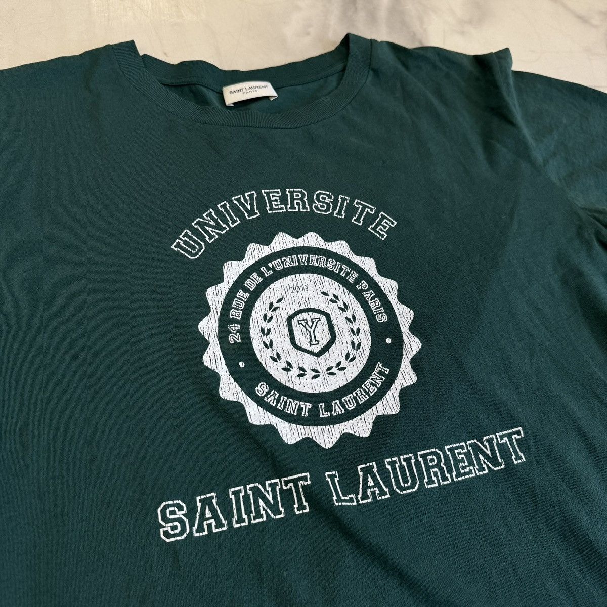 Saint Laurent Paris Saint Laurent University Tee Green Size US M / EU 48-50 / 2 - 2 Thumbnail