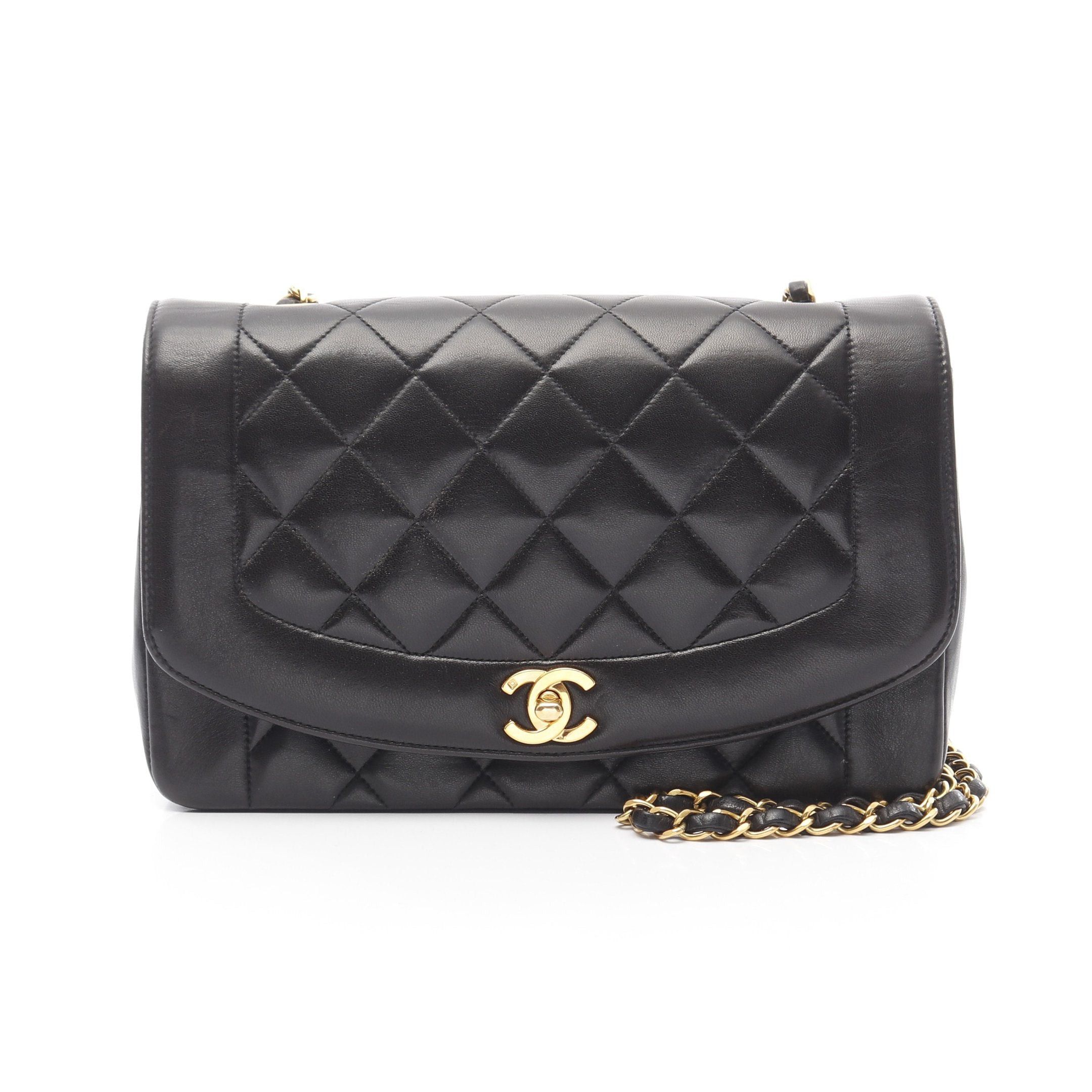 Chanel Matelasse Diana Flap Chain Shoulder Bag Lambskin Black Gold Hardware, Women's