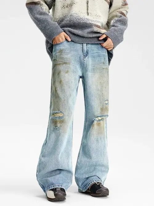 Other American street fashion men's ripped distressed washed jeans Size US 32 / EU 48 - 3 Thumbnail