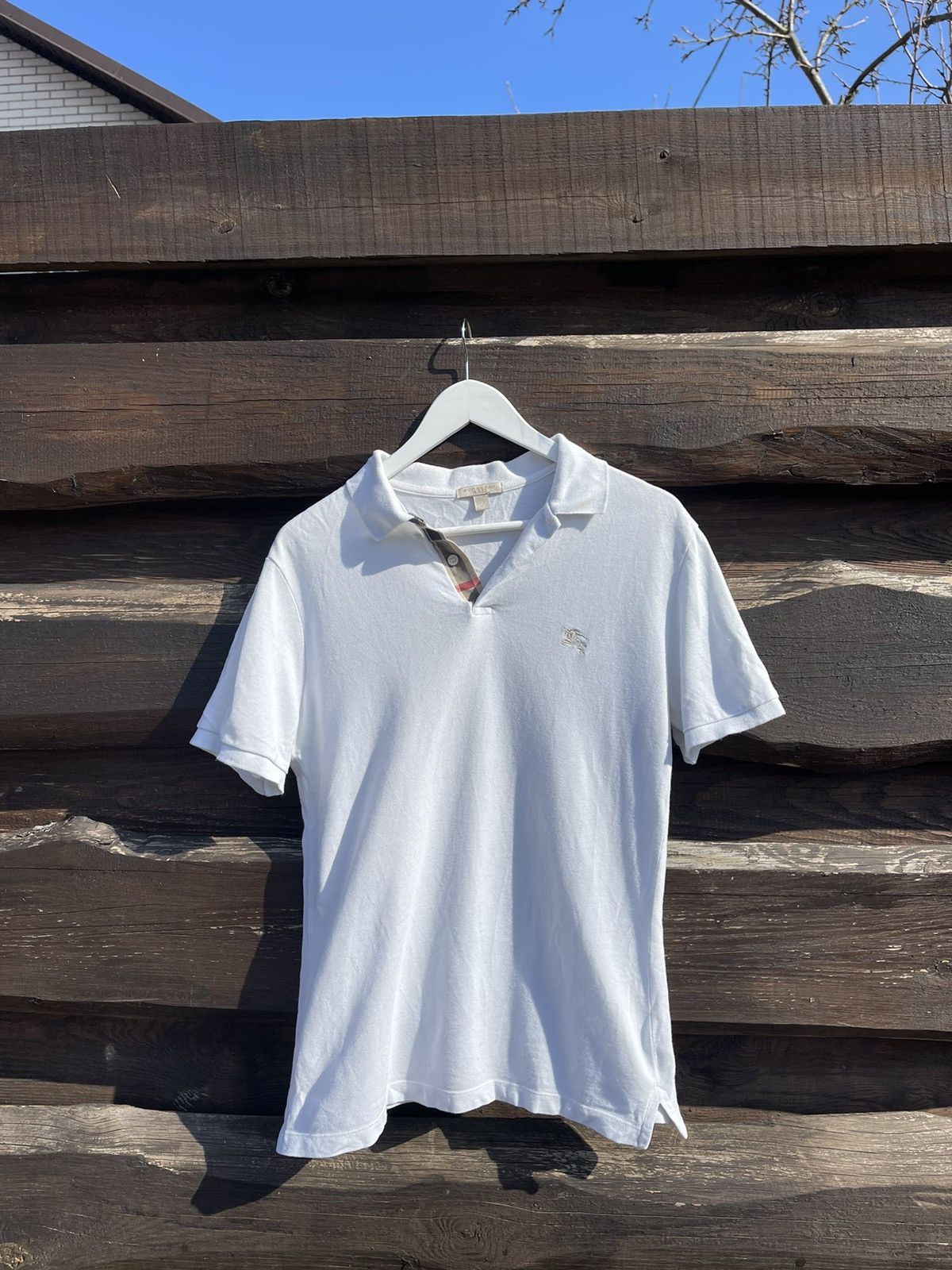 Burberry Brit white polo t-shirt logo nova check neck
