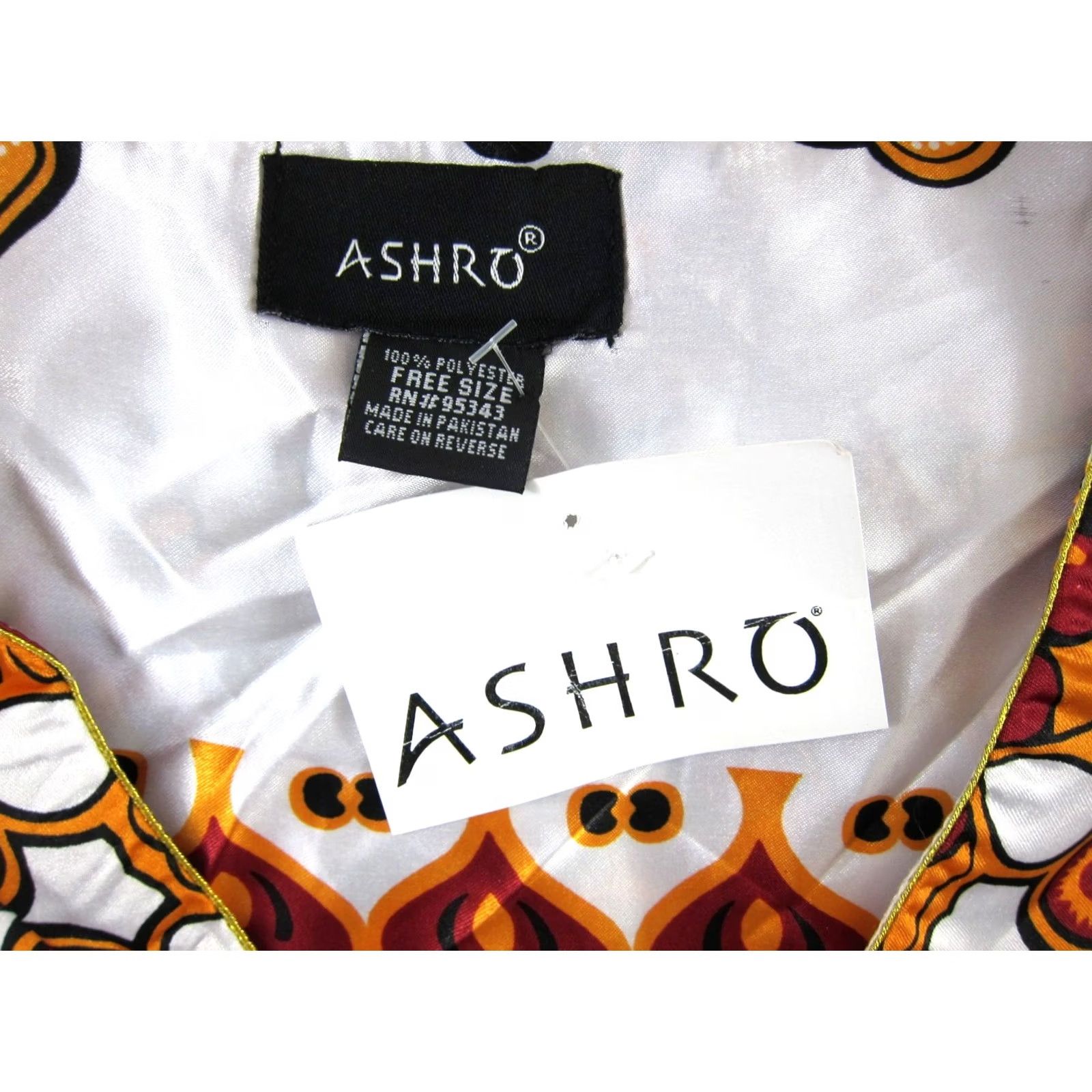 Vintage ASHRO Kaftan Muumuu Dress V-Neck Silky Mid Length White OS Ladies Size L / US 10 / IT 46 - 3 Thumbnail