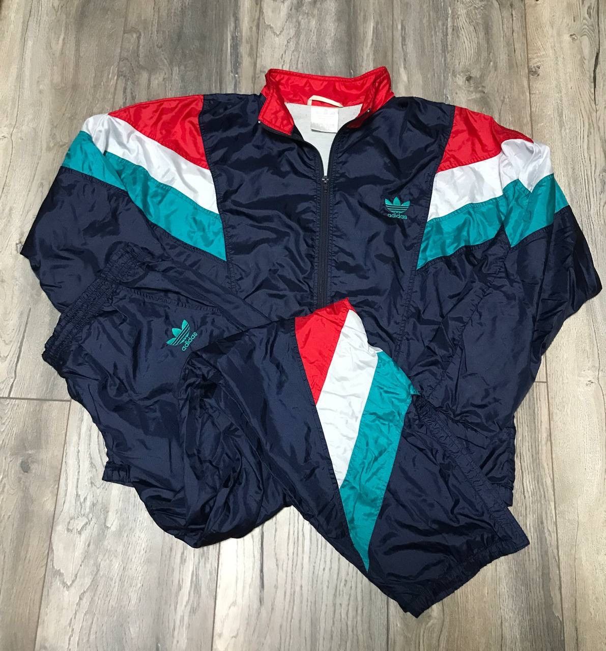 Image of Adidas Vintage Nylon Tracksuit Jacket + Pants 90S, Men's (Size XL)