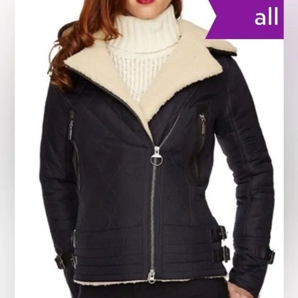 Barbour Battalion Quilt Navy Jacket with Sherpa size 36/uk10