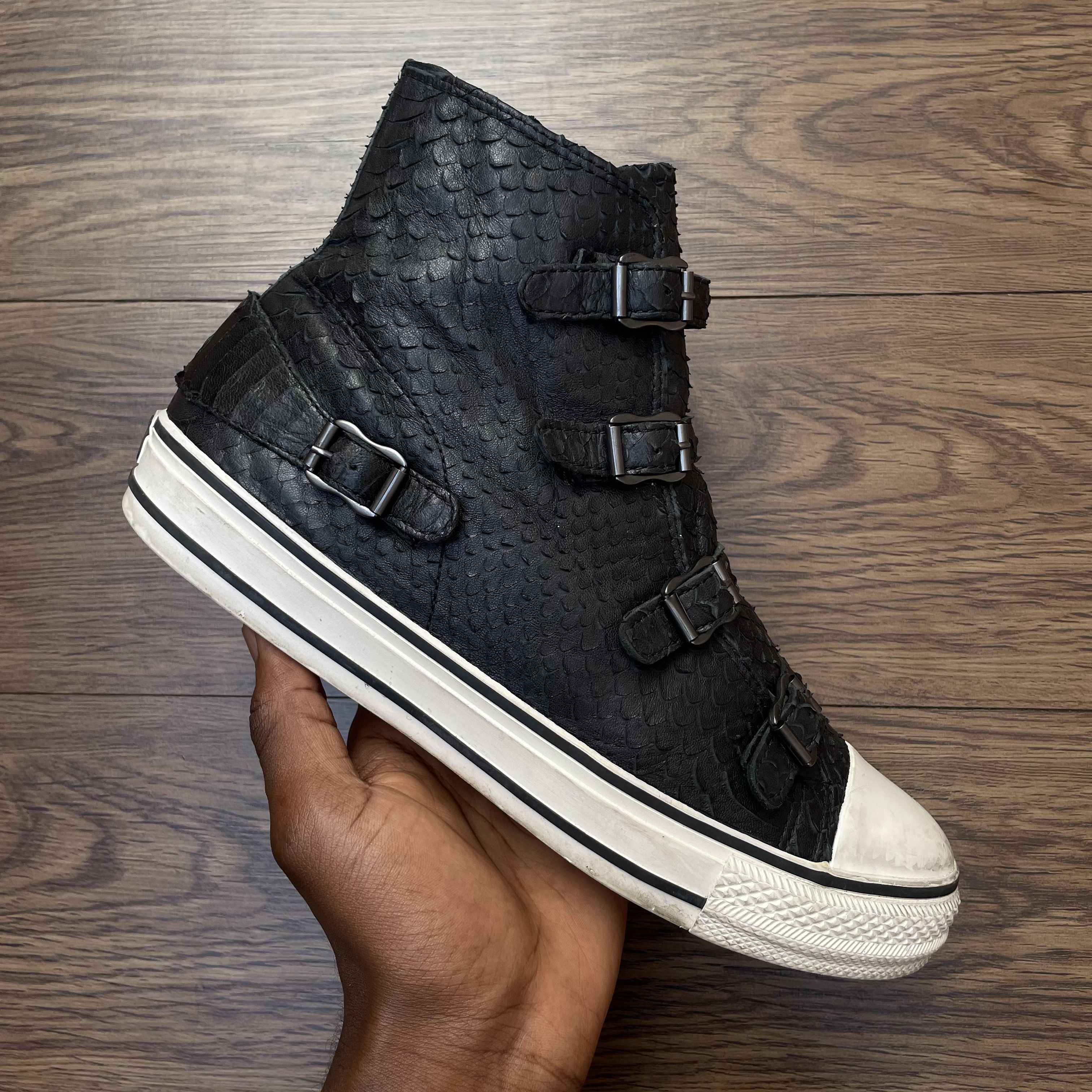 ASH ASH Virgin Buckle High Top Sneakers Black Embossed Leather Size US 11 / IT 41 - 3 Thumbnail