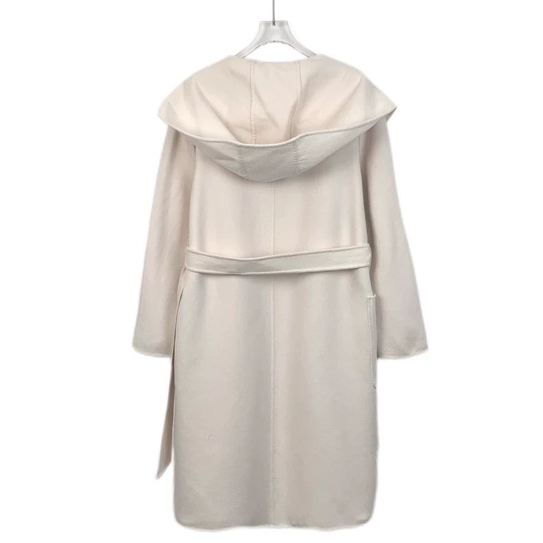 Max Mara Max Mara Off-white wool hooded belt coat Size L / US 10 / IT 46 - 2 Thumbnail