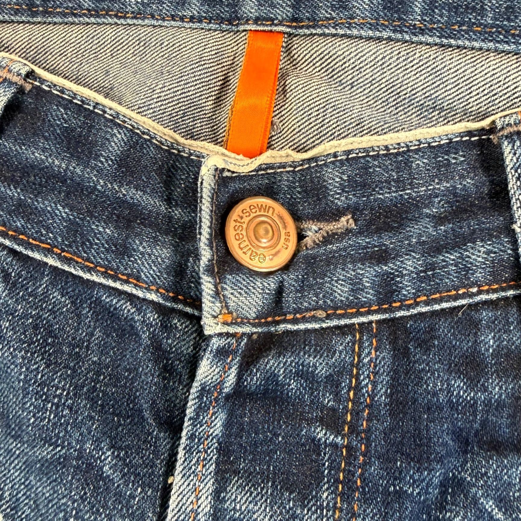 Denime VINTAGE Earnest Sewn Jeans Selvedge Denim Distressed Blue 5-Pocket Straight Regular Mens 36x34 USA Jeans Size US 36 / EU 52 - 5 Thumbnail
