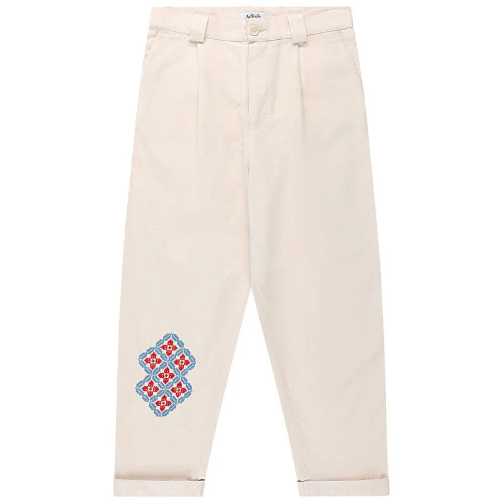 Adish o1mle1224 Sukkar Cotton Pleated Chino Trousers in Off White Size US 34 / EU 50 - 1 Thumbnail
