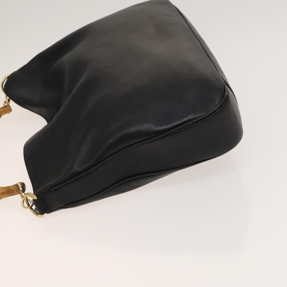 GUCCI Bamboo Handbag Leather Black Gold 001 001