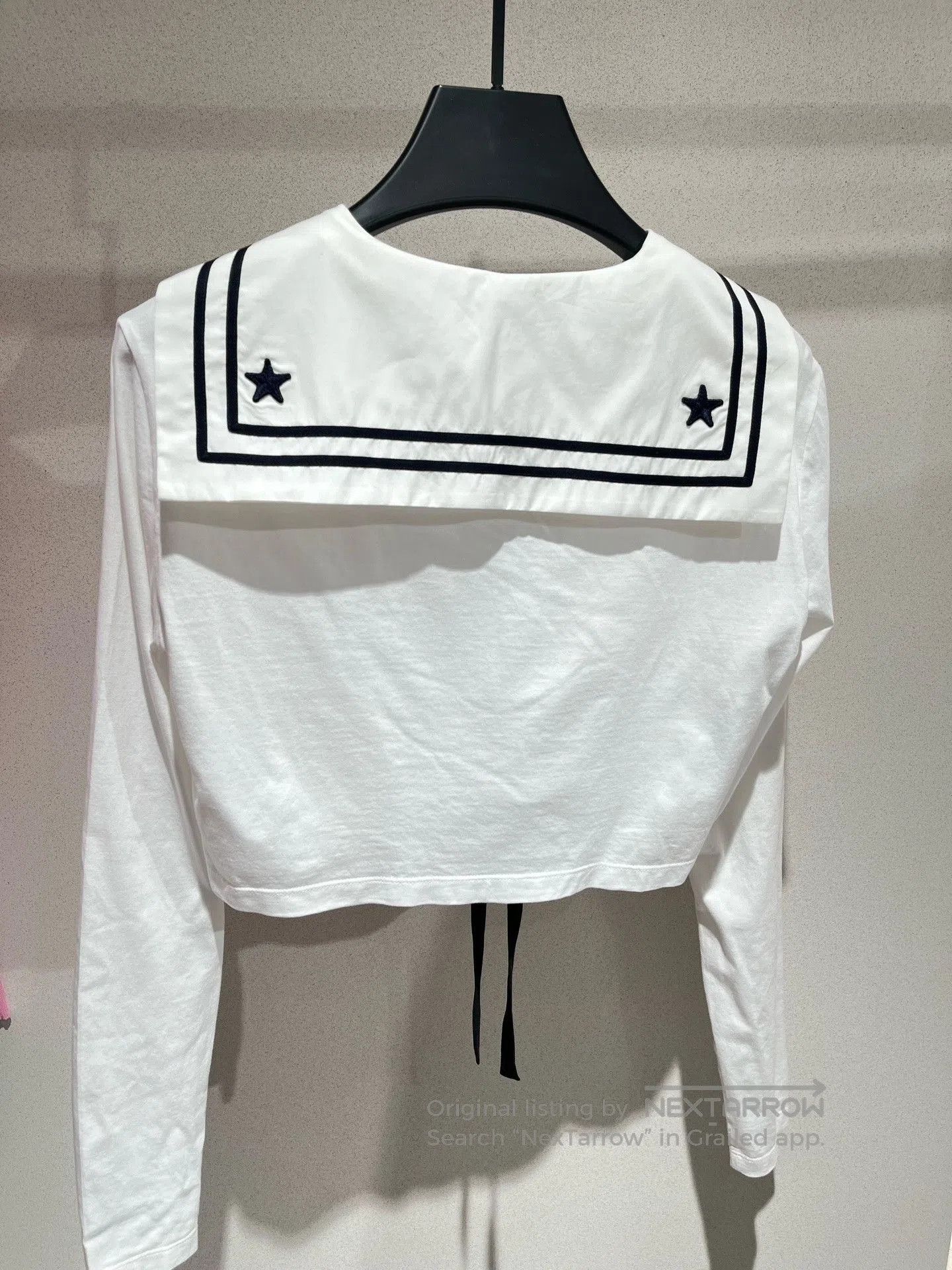 Miu Miu Miu Miu White Navy Collar Cropped Top. Size S / US 4 / IT 40 - 3 Thumbnail