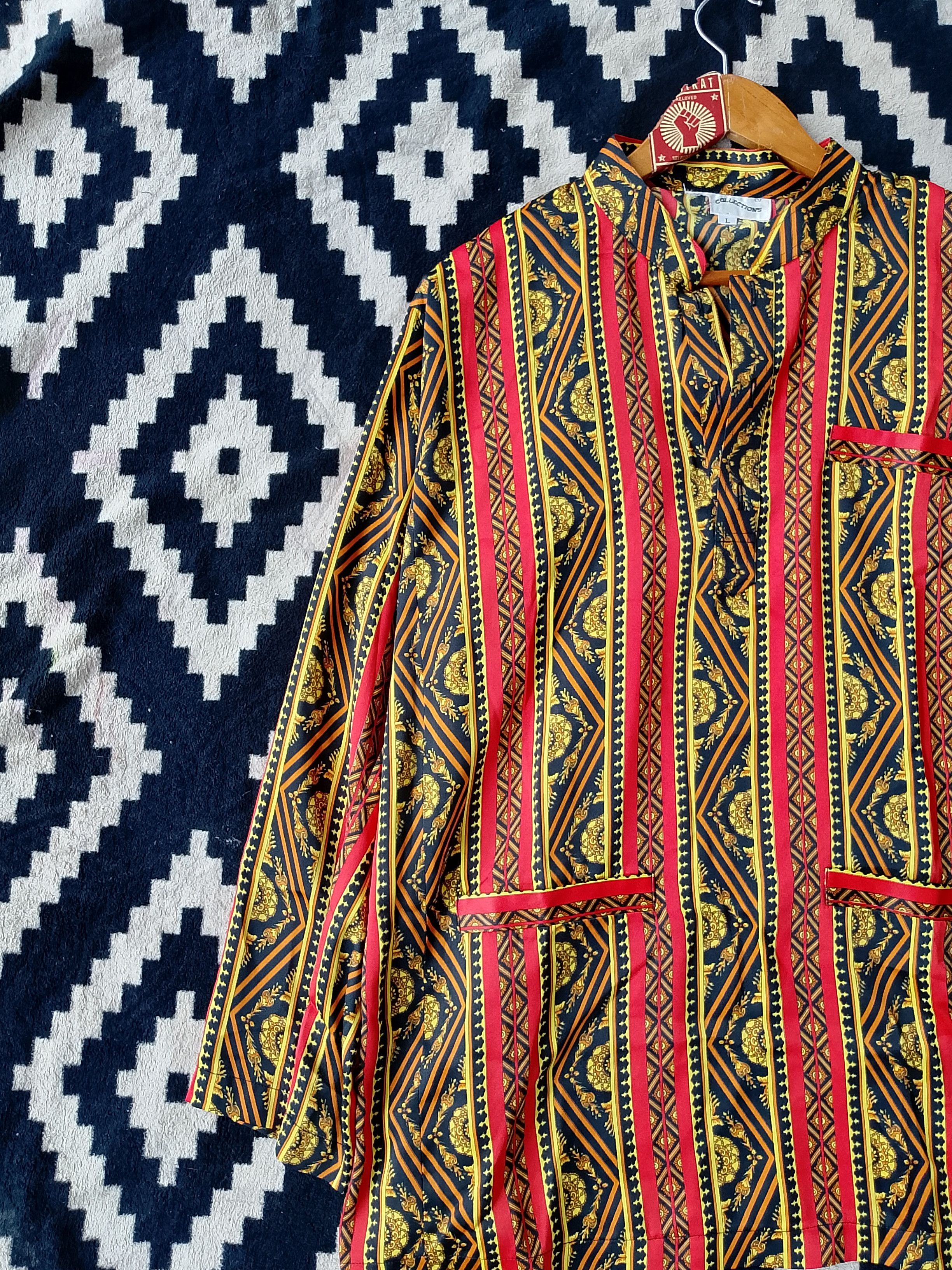 Vintage Vintage Cultural Geometric Stripe Avant-Garde Kurta Shirt Size US L / EU 52-54 / 3 - 4 Thumbnail