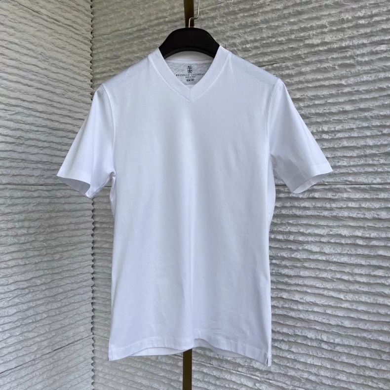 Brunello Cucinelli Brunello Cucinelli White V-Neck T-Shirt - dmc Size US S / EU 44-46 / 1 - 1 Thumbnail