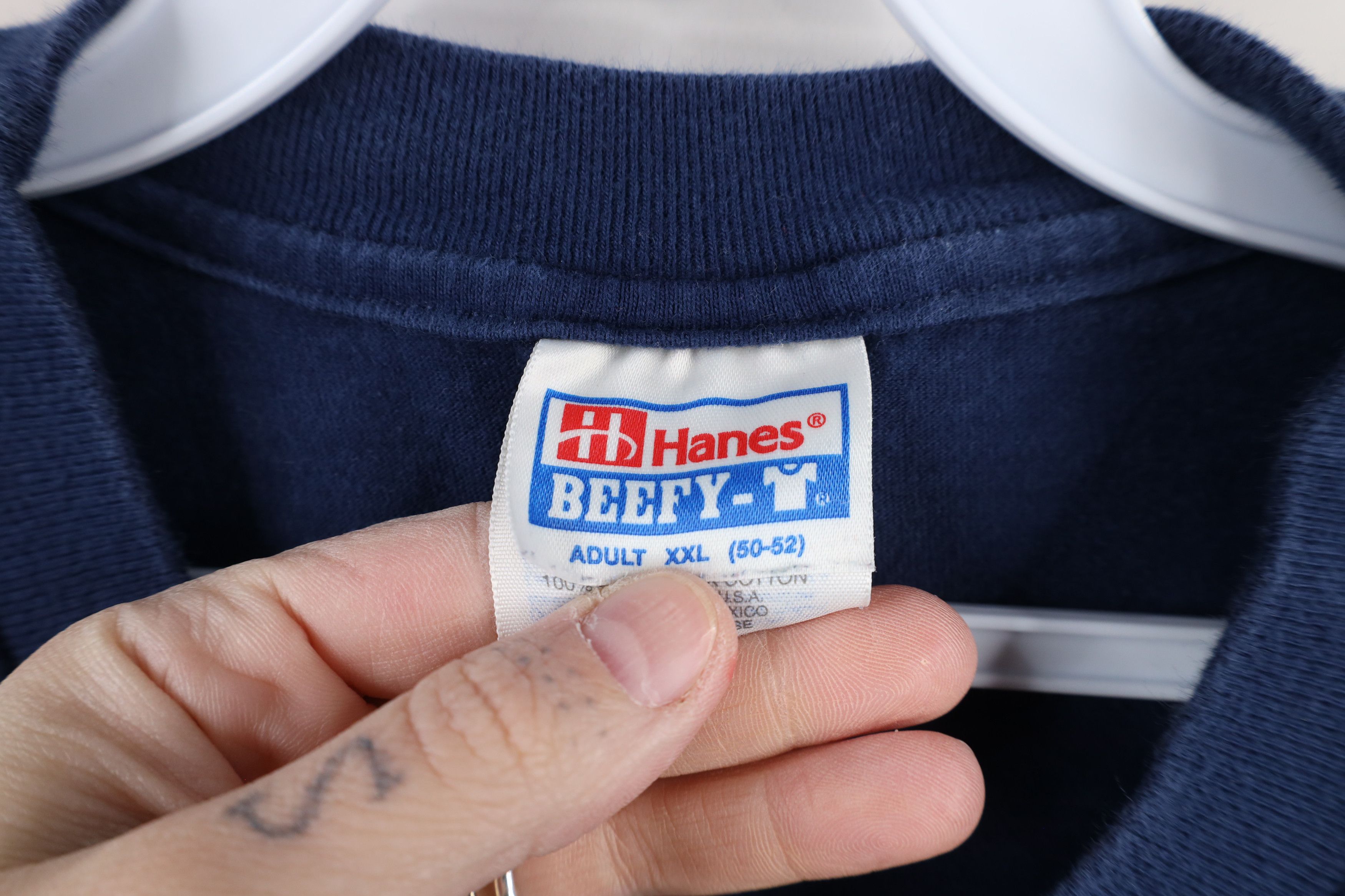 Hanes × Vintage Vintage 90s Hanes Beefy Cotton Pocket T-Shirt Navy Blue Size US XXL / EU 58 / 5 - 8 Thumbnail