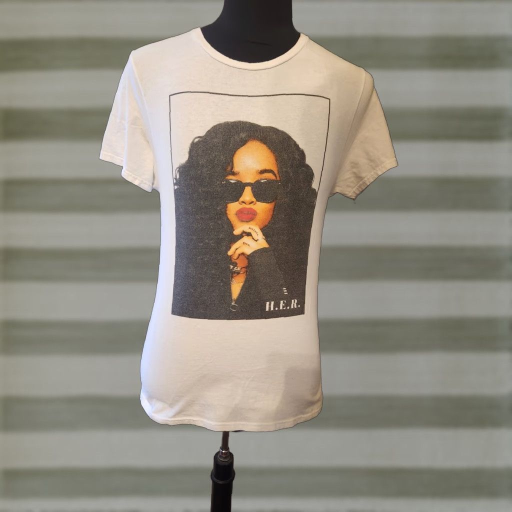 Vintage H.E.R. T Shirt Adult Medium White Cotton Crew Neck Short Sleeve Tee Size US M / EU 48-50 / 2 - 1 Thumbnail