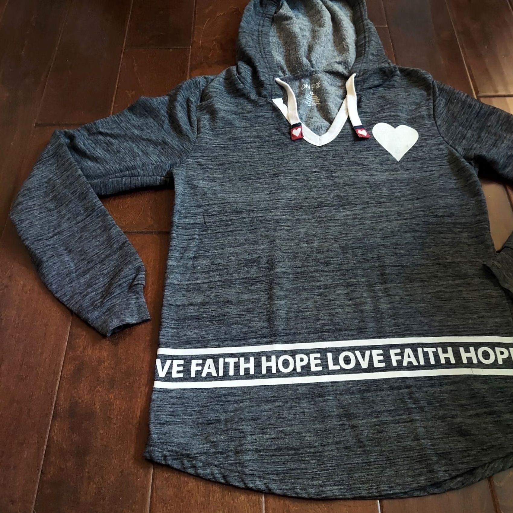 Hope On Fire Women's Gray V-Neck "Faith, Hope, Love" Hoodie Sweater XL Sweatshirt, Pullover, Long Sleeve, Casual Winter Wear, Guatemala B790 Size XL / US 12-14 / IT 48-50 - 3 Thumbnail